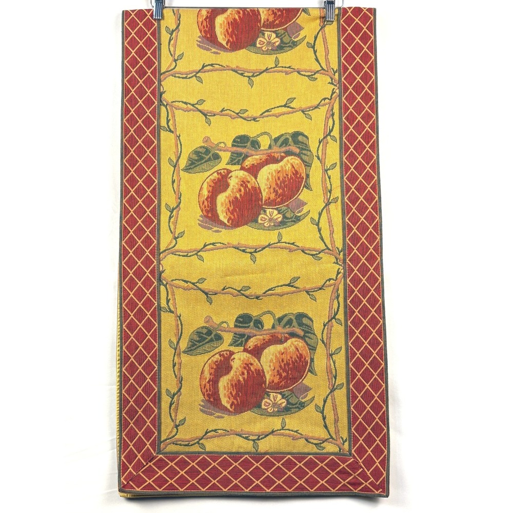 Renaissance Designs Woven Art Tapestry Table Runner Peach Fruit Yellow Red 68x18